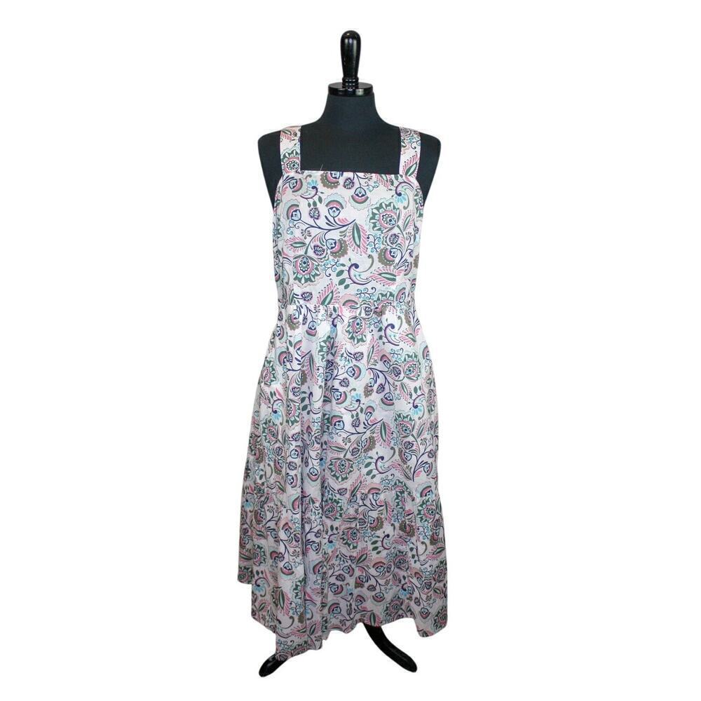 Talbots Midi Apron Dress Folk Floral Print Cottage Country Prairie LP